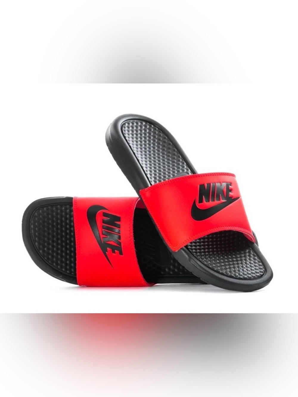 Nike Benassi JDI Just Do It Slides Sandals Slippers Red Black 343880-605 11,12
